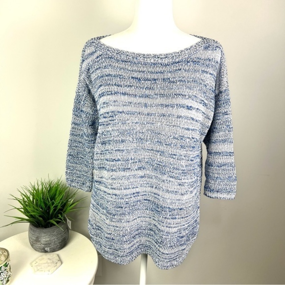 Talbots cotton knit sweater women’s quarter sleeve blue white stripe size XL